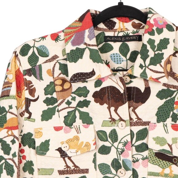 Alexis & Avery VTG Jacket M White Wild Vine Animals Ostrich Elephant Peacock Cat - Picture 2 of 9